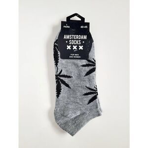 Amsterdam Souvenir Weed Leafs Unisex Gray Short Socks NWT